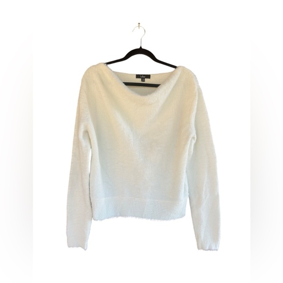Lulu’s White Cream Cozy Fuzzy Draped Neck Pullover Sweater Size Medium - Picture 1 of 6